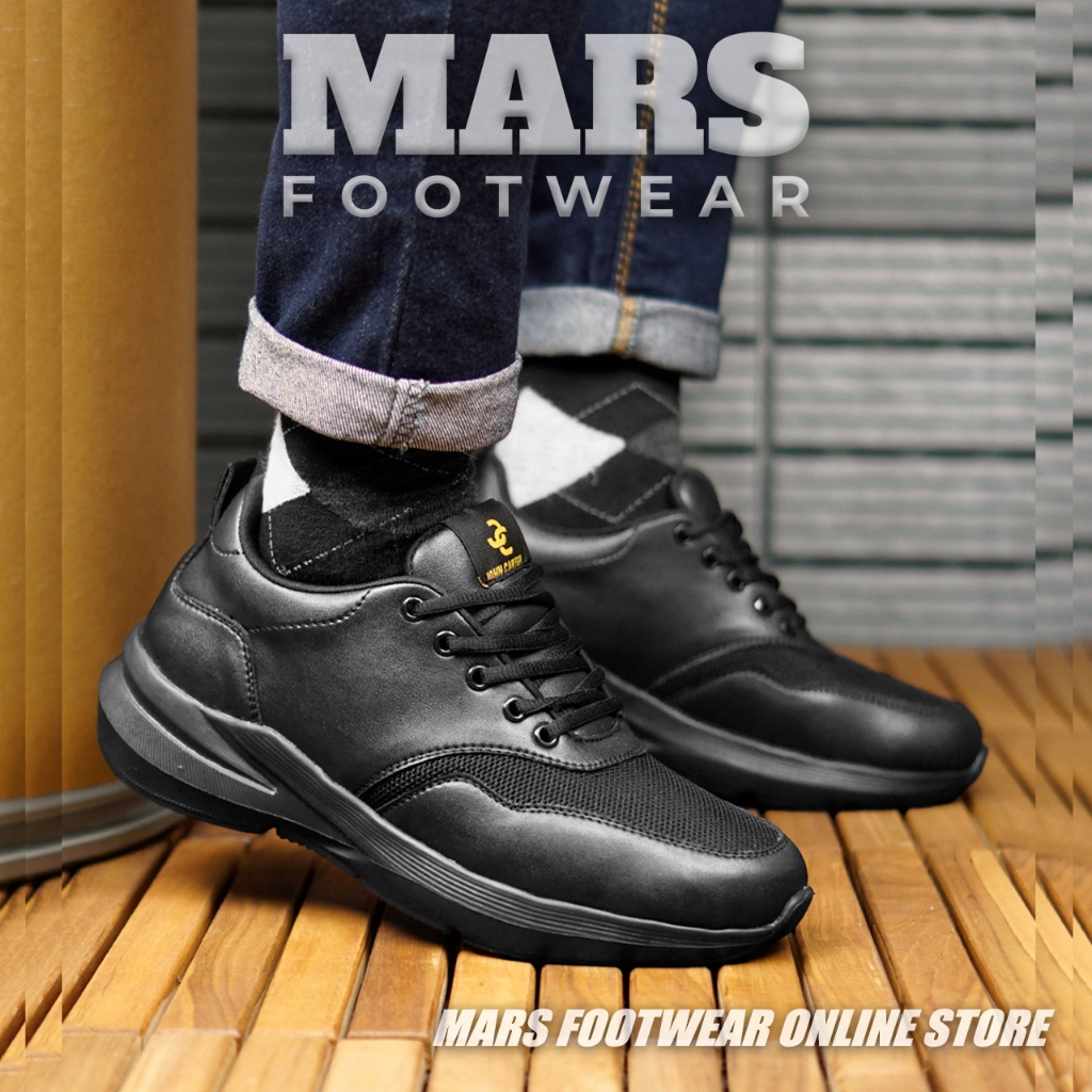 MARSFOOTWEAR X KINETIX Sepatu Full Hitam Sporty Kerja Kuliah Sekolah Unisex