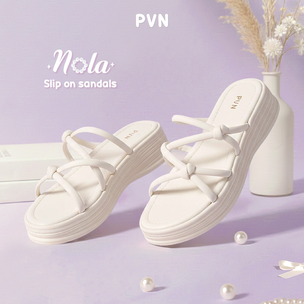 PVN Nola Sandal Tali Wanita Cream Black Choco 227