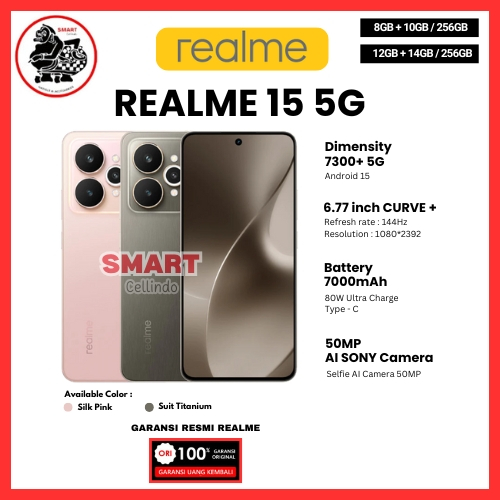HP REALME 15 5G 12/256GB, 15 5G 8/256GB,14 5G 8/256GB & REALME 13+ 5G 12/256GB (GARANSI REALME)
