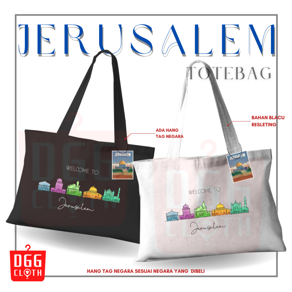 DGGCloth Tote Bag Souvenir Jerusalem Totebag Sablon Oleh Oleh Jerusalem Bahan Blacu perekat Type 1