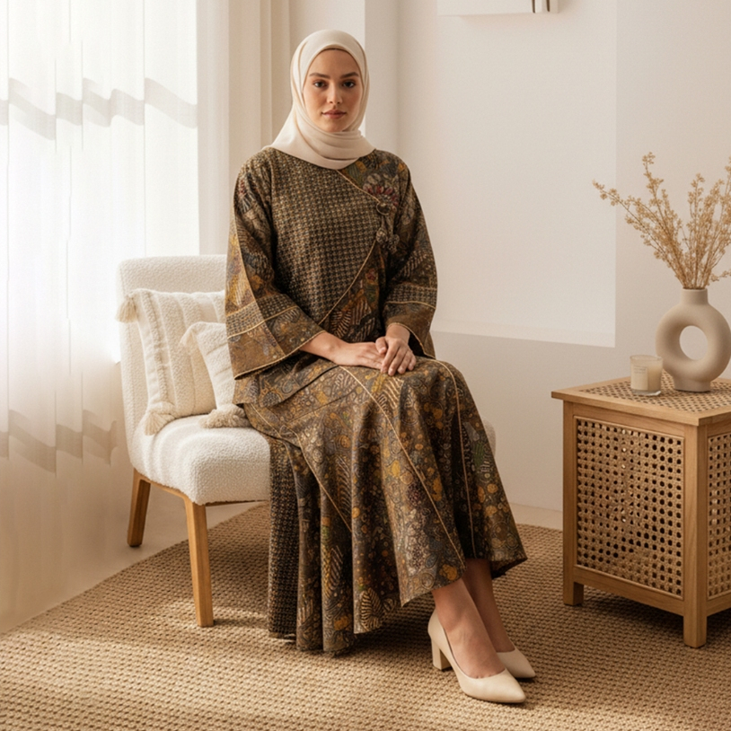 Dewi Sambi - One Set Janggan Batik variasi Tenun Koin Tulip | Setelan Blouse Rok Batik Tenun Baduy