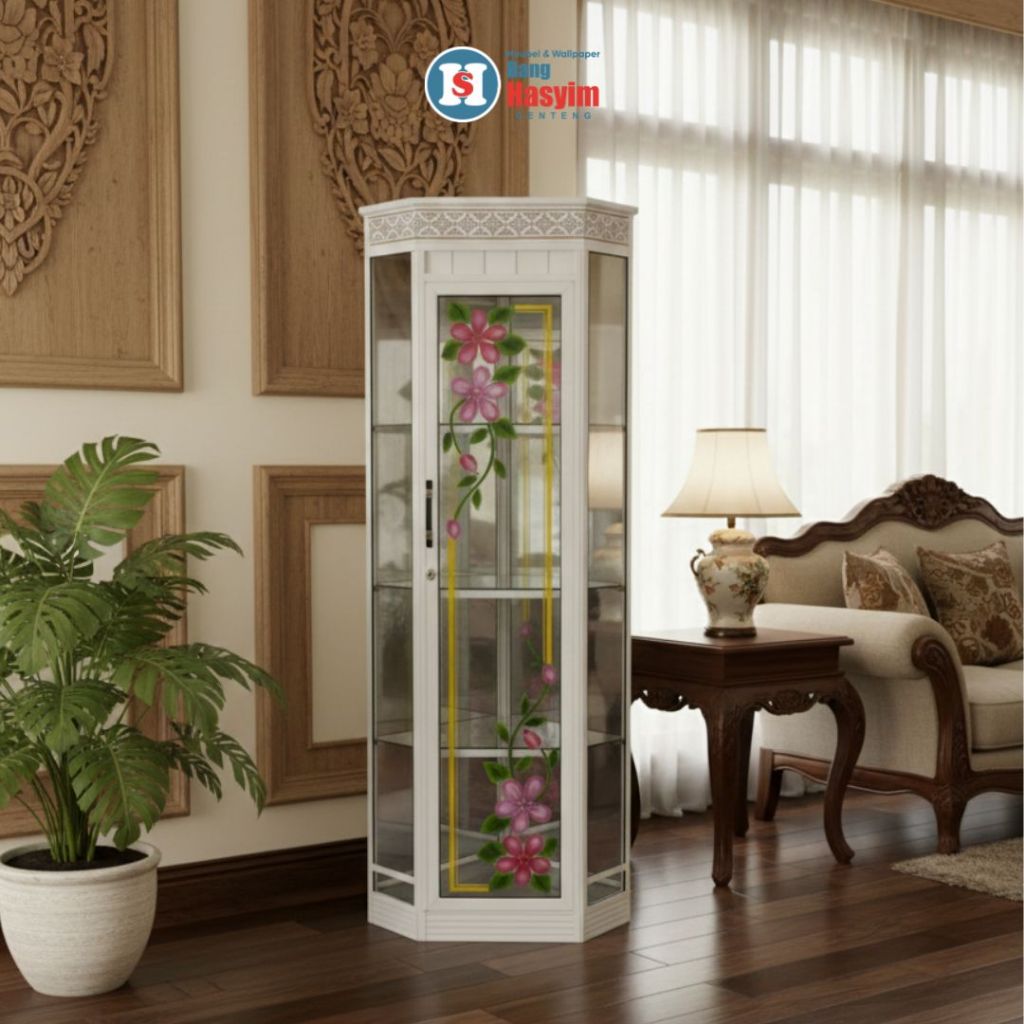 BANG HASYIM Lemari hias minimalis, Lemari Sudut Kaca, Lemari Pajangan Ruang Tamu, Lemari Hias Alumin