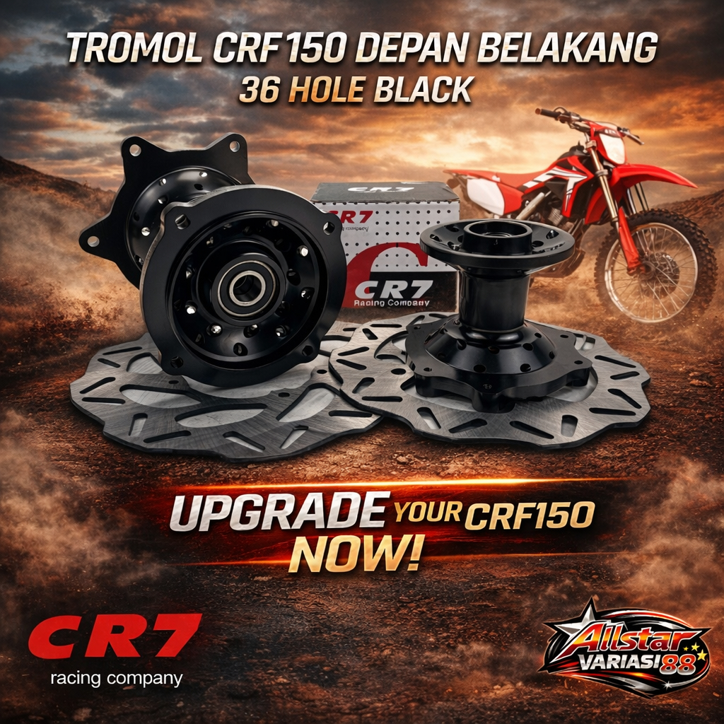 Tromol CRF150 CR7 36 Hole Hitam Set Depan Belakang Plus Piringan Cakram