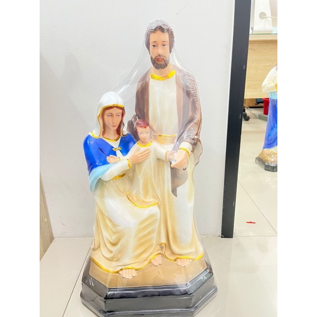 Yeraya Patung Keluarga Kudus Duduk Coklat Biru 60cm patung keluarga yesus patung maria yesus dan yos