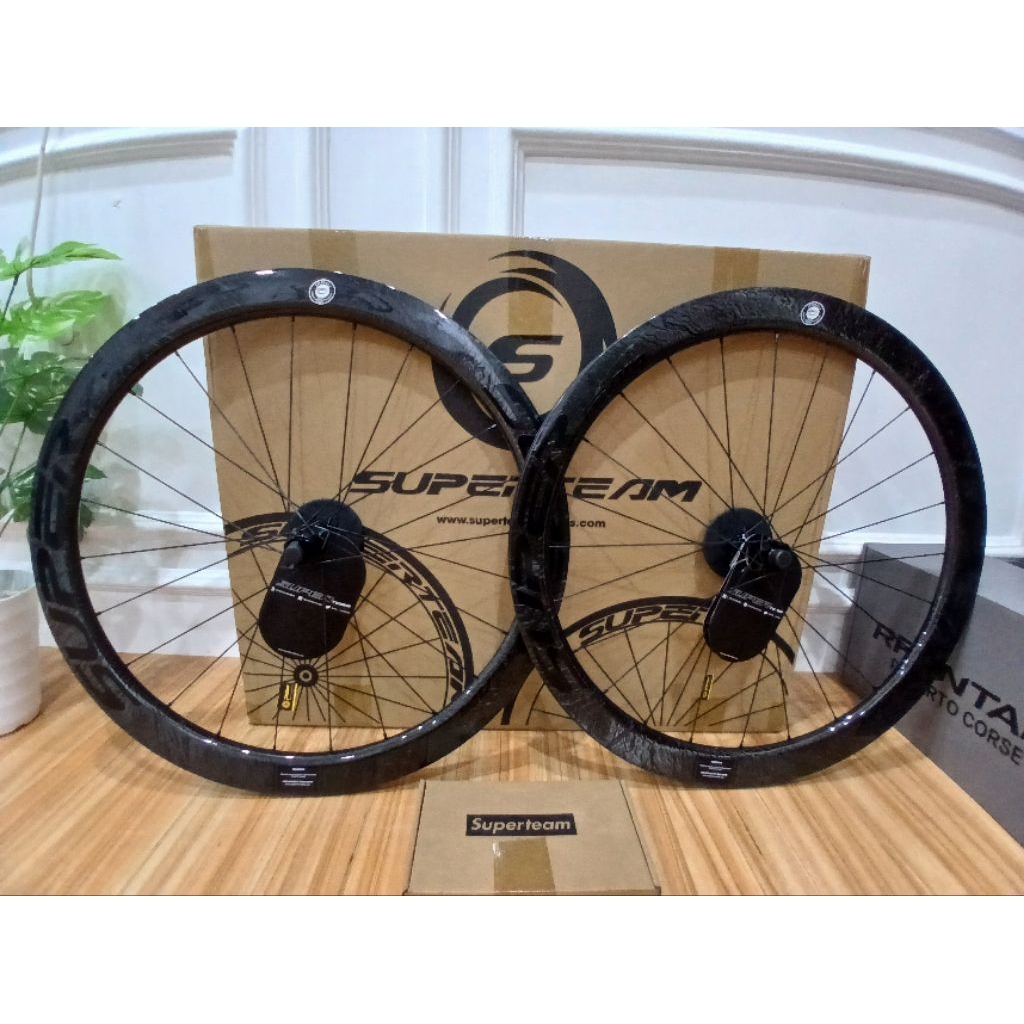 WHEELSET ROADBIKE SUPERTEAM 50MM DISCBRAKE CARBON CERAMICS CX6 PILLAR SPOKES BARU
