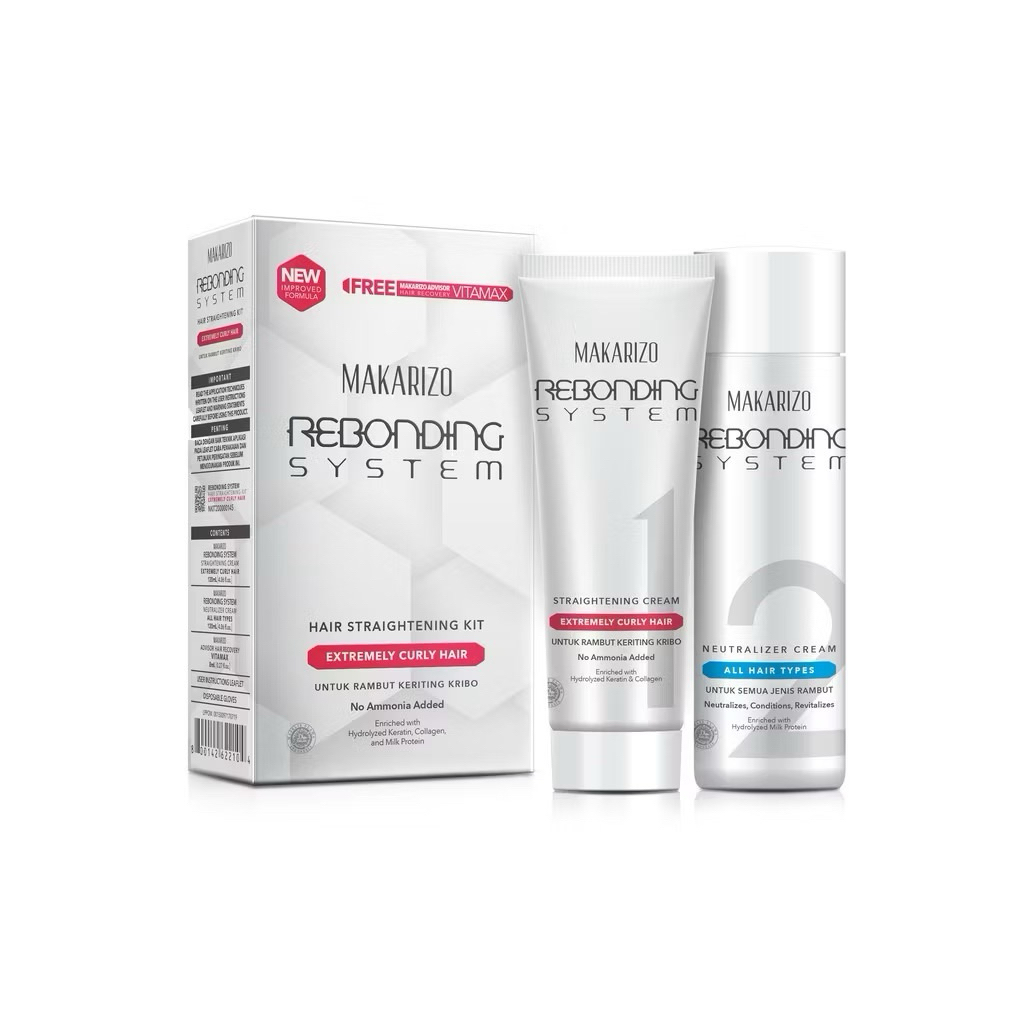 Makarizo Rebonding System - Cream Pelurus Rambut 120ml, Bebas Ammonia, Aman untuk Rambut Keriting