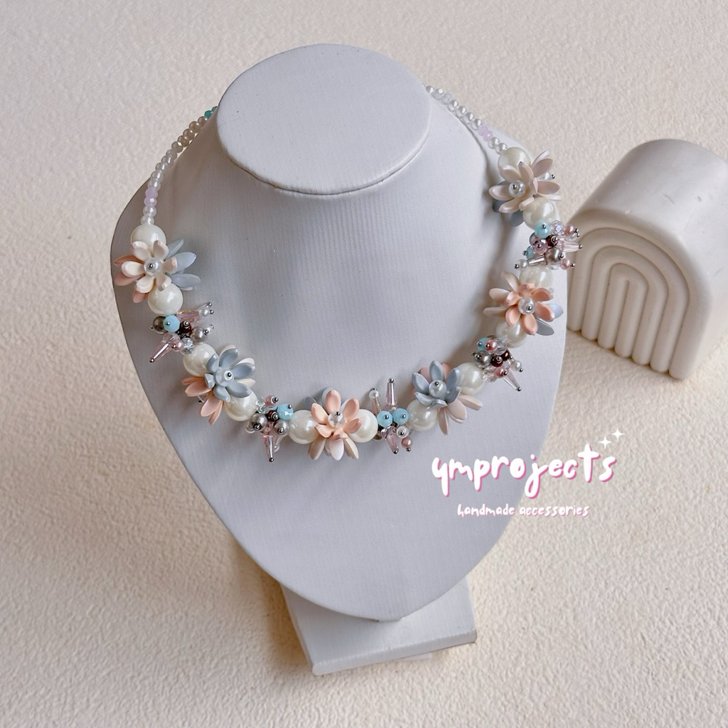 PREMIUM CRYSTAL BEADS NECKLACE - KALUNG KRISTAL DAILY HIJAB FASHION GOLD KOREA HANDMADE LAYER CHOKER