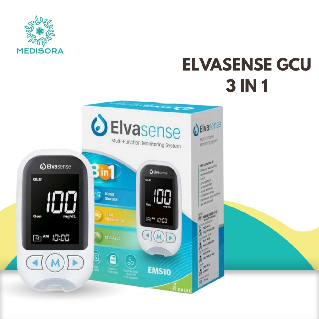Elvasense Alat Cek GCU 3in1 EMS10 Elvasense / Kolesterol / Asam Urat / Cek Gula Darah / Alat Cek Gul