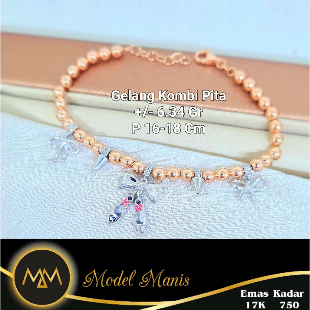Model Manis Gold - Gelang Pandora Bubble Gums Rumbai Kombinasi Rosegold - Emas 17k 750
