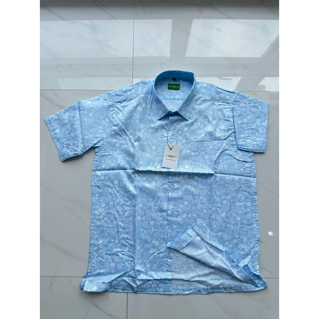 KATUN JEPANG kemeja pendek pria reguler fit motif daun bunga