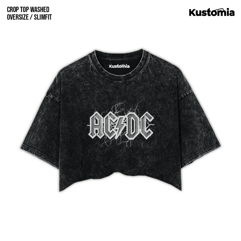 KUSTOMIA Crop Top ACDC Washed Crop Tee Black White | ACDC-6