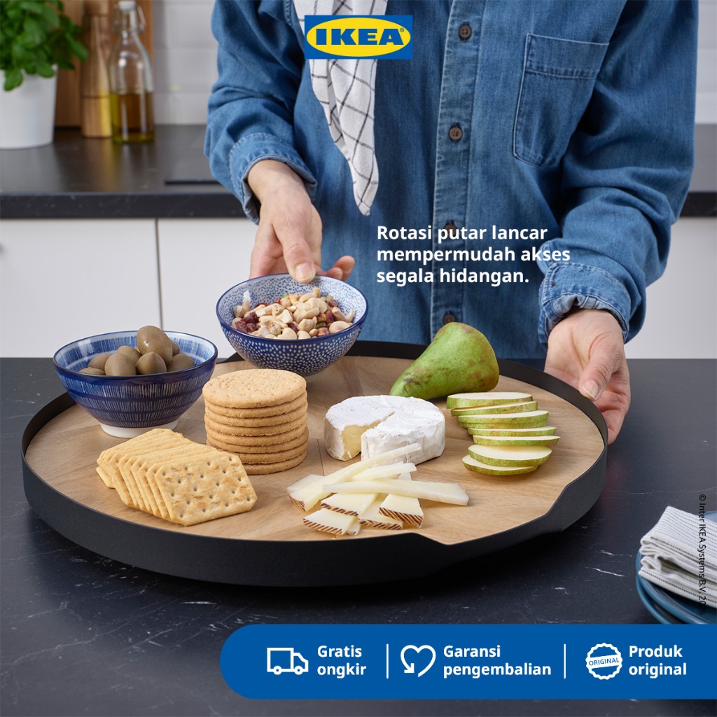 IKEA SMAATA Papan Saji Putar Serving Board Nampan Kayu Veneer Akasia 42cm