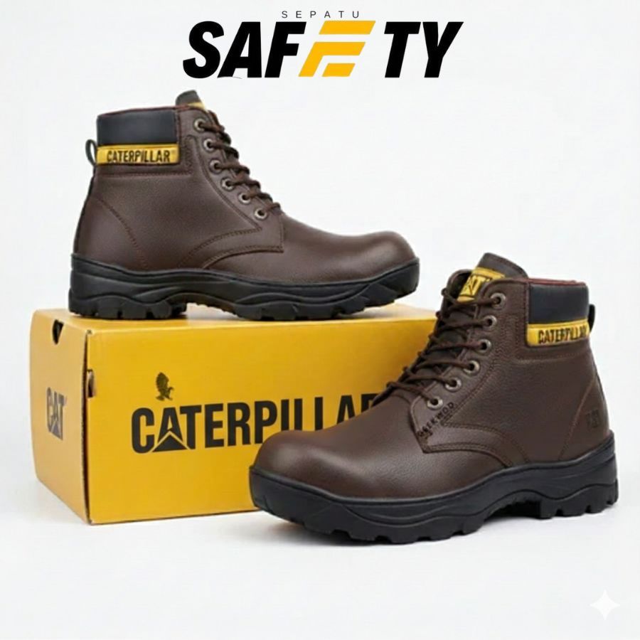 Sepatu Safety Boots Pria, Sepatu Safety CAT Sopi Cokelat Ujung Besi Kerja Lapangan, Sepatu Safety Pr