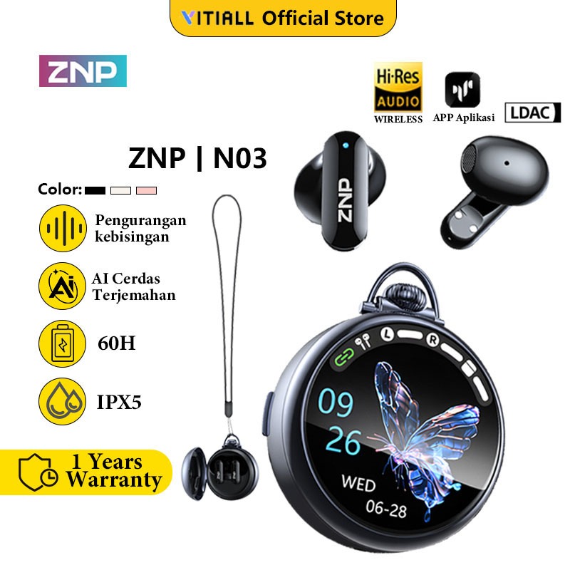 ZNP N03 TWS Headset Bluetooth Wireless Earphone Sleep Earbuds DIY Custom Screen Wallpaper HD Audio B