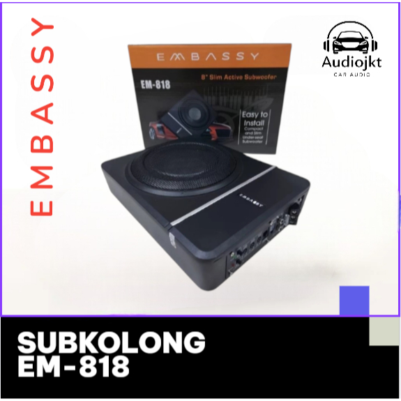 Subwofer kolong Embassy Em 818 underseat basskolong Slim Mobil Speaker Mobil Car Remot