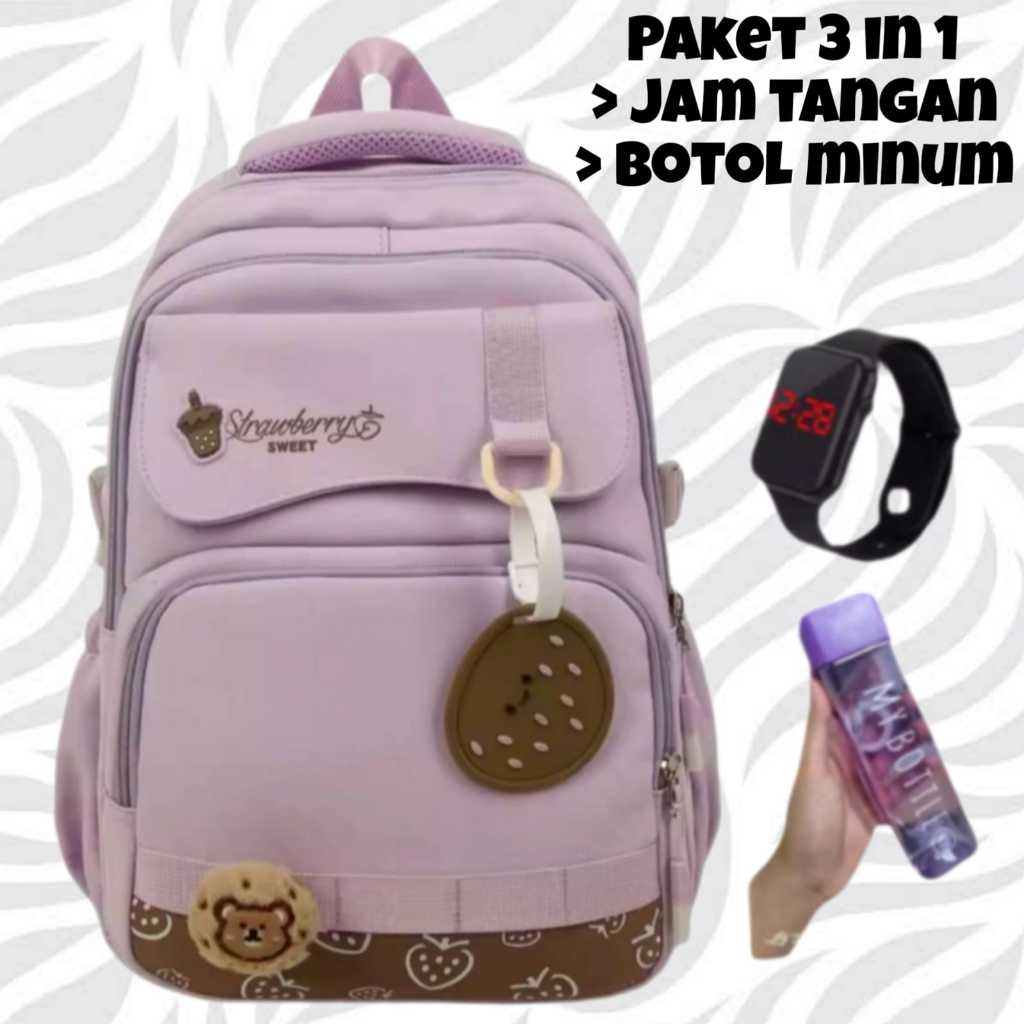 Tas Ransel Anak Sekolah Perempuan Sd Smp Motif Strowberry Leopard