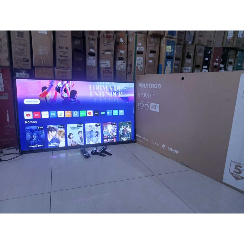 TV LED POLYTRON 43IN FHD SMART TV YOUTUBE DIGITAL TV KONDISI BEKAS PEMAKAIAN 7186F