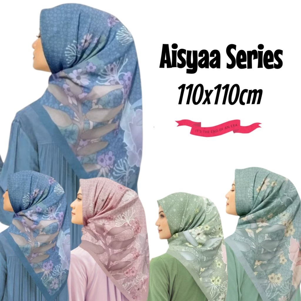 Hijab Segiempat Voal Motif Aisya Series Warna Denim Hijau Sage Dusty