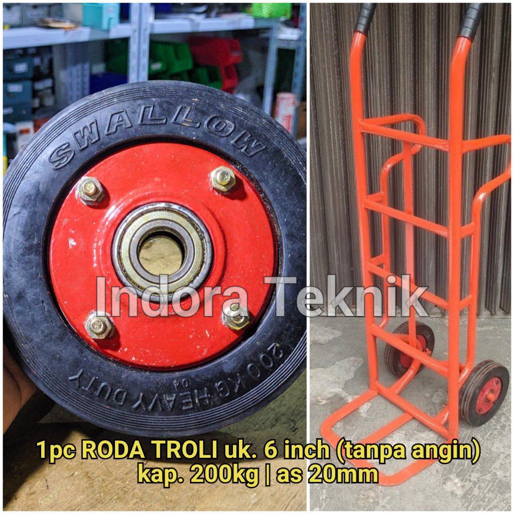 1pc Roda Troli 6 inch Tanpa Angin / Mati (kapasitas 300kg) Merk Swallow