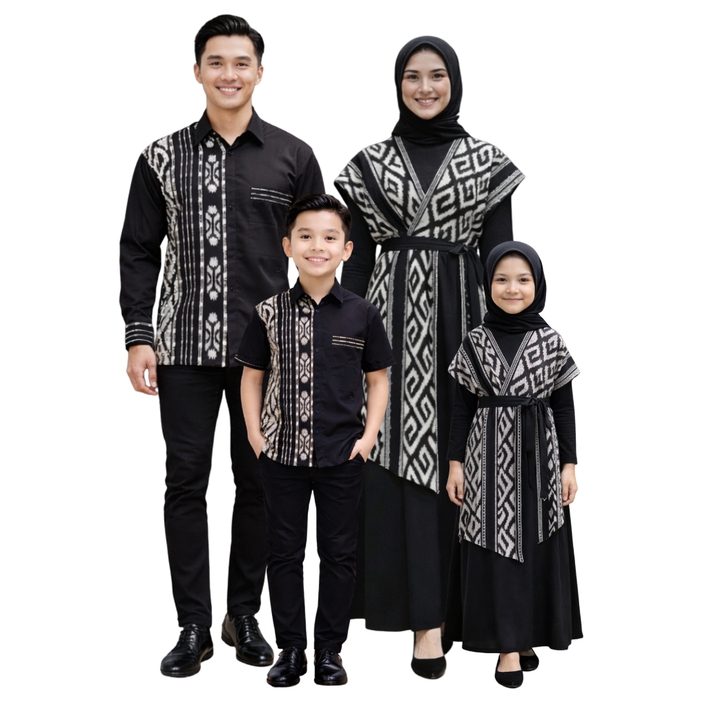 Set Keluarga Tenun Hitam Putih Modern Sarimbit Lebaran 2026 Couple Ayah Ibu Anak Baju Muslim Gamis D