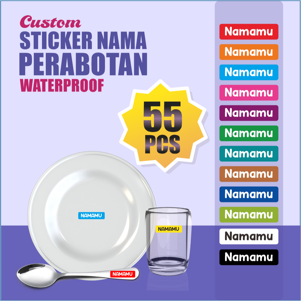 110 PCS Stiker Custom Nama Barang Custom Nama Piring Sendok Perabotan timbul waterproof label Nama