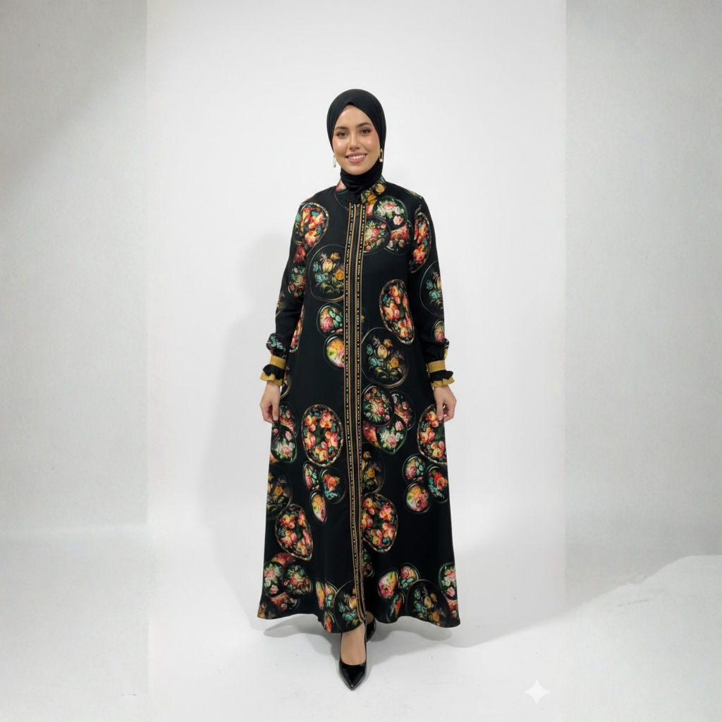 Biir Ali Collection Abaya Saudi Zema WB Dengan Motif Bunga Printing Ellegant Lembut Mewah Semi Outer