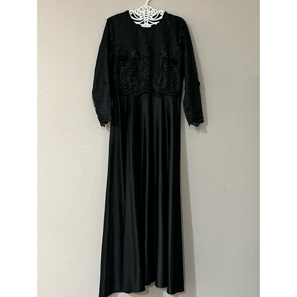Gamis Kombinasi Brokat warna hitam
