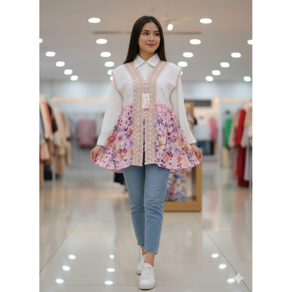 CUTIE | ATASAN WANITA Motif Bunga | Vest | Rompi Outer | Outfit Kondangan | Outfit Lebaran