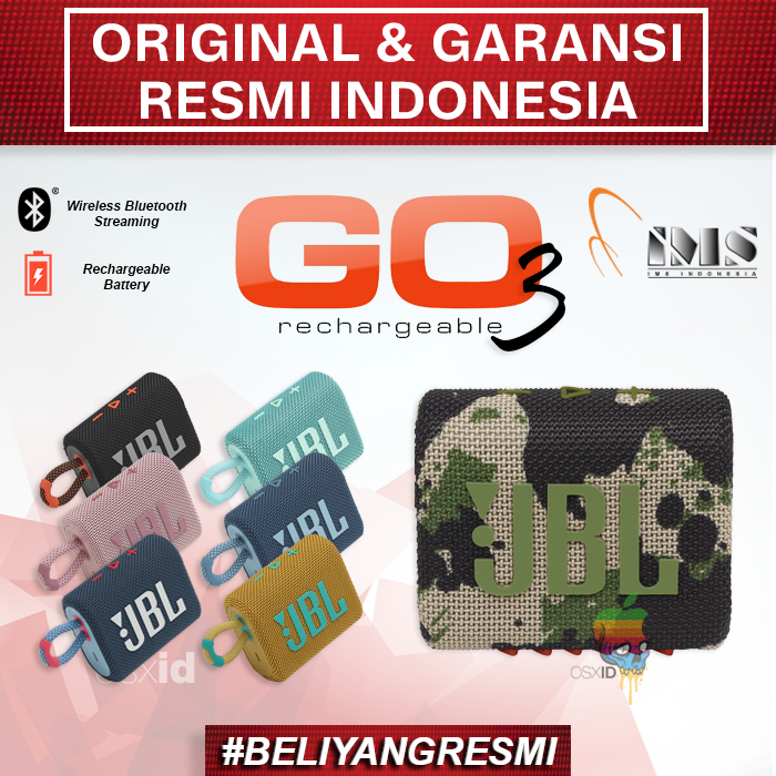 JBL Go 3 Bluetooth Speaker Waterproof Portable Original Resmi