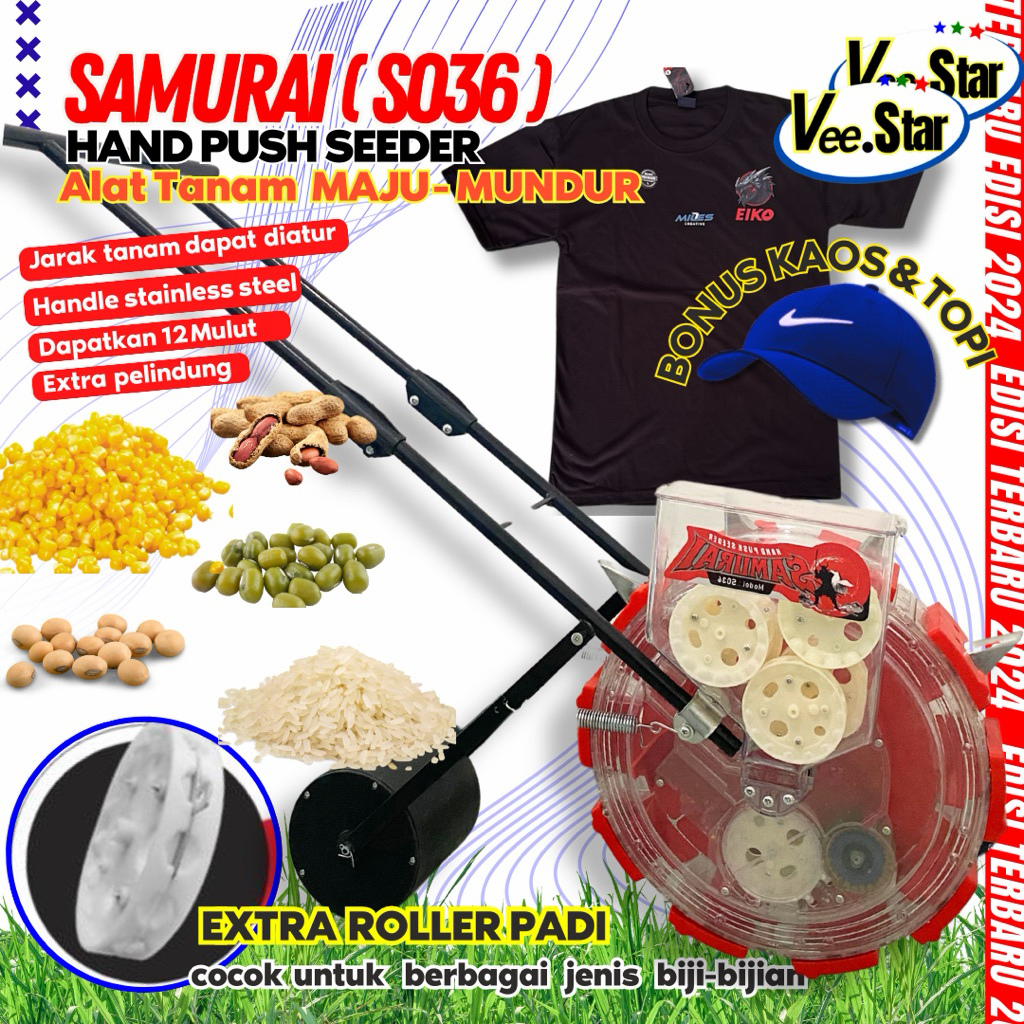 Alat tanam Jagung Dorong  Kacang Padi  Biji-bijian Samurai  Hand Push Seeder Samurai  (10mata, adj 1