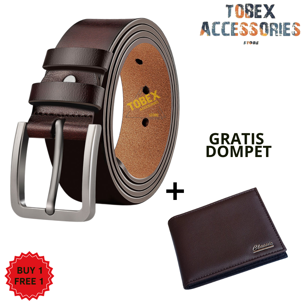 Sabuk Kulit Pria Asli Sapi - Kulit Asli, Desain Klasik, Warna Hitam & Coklat