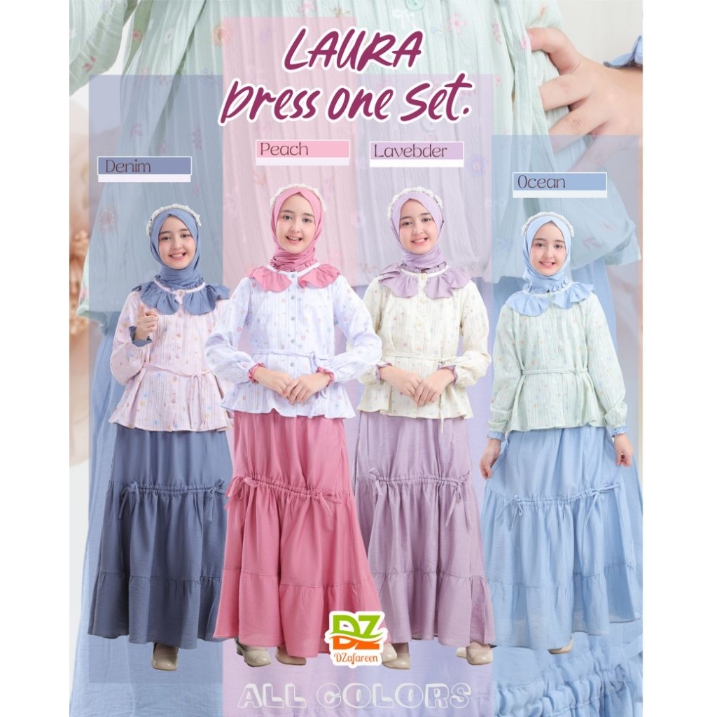 DZAFAREEN-LAURA DRESS ONE SET TANGGUNG BAJU SETELAN ROK ANAK BAJU MUSLIM REMAJA