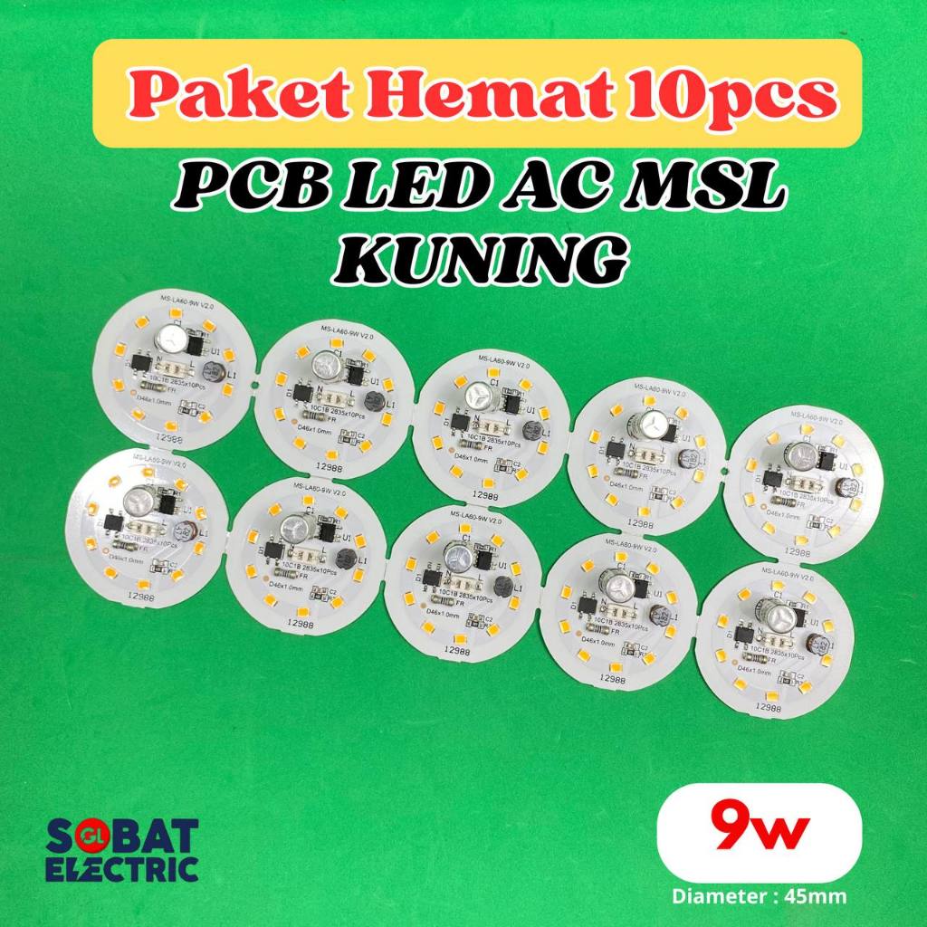 Paket Hemat 10 Pcs PCB AC Cahaya Kuning - PCB Mata Lampu LED AC Tanpa Driver Kuning