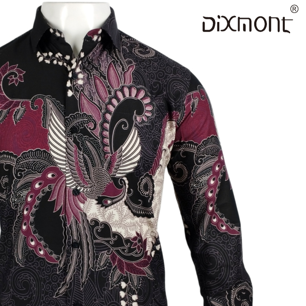 Dixmont Kemeja Batik Pria Basic Formal Lengan Panjang Hem BL00226