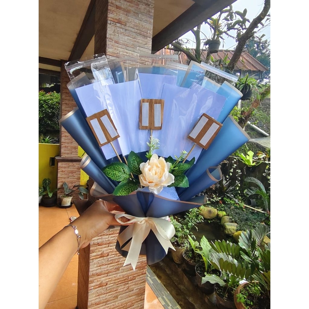 Buket Kosongan Mix Isi 5 Lembar Uang 3 Stik Untuk Snack/ Foto/ Kopi Gratis Kartu Ucapan Kado Ultah W