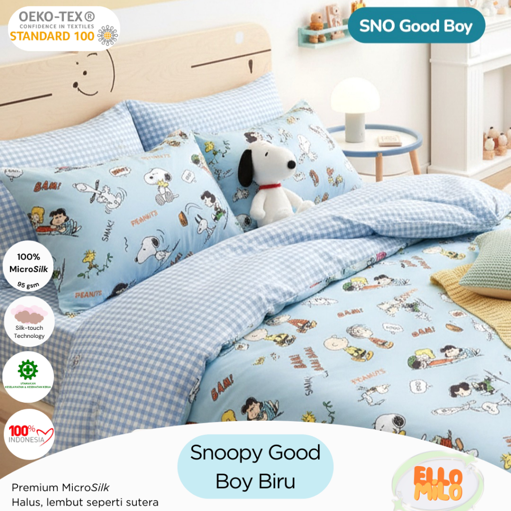 Sprei Set Snoopy | Katun Microsilk | 120x200 140x200 160x200 180x200 | Sprei Korea