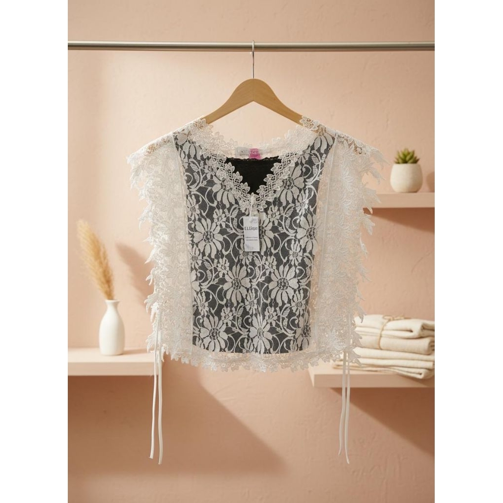 Outer vest brukat lace PUTIH wanita