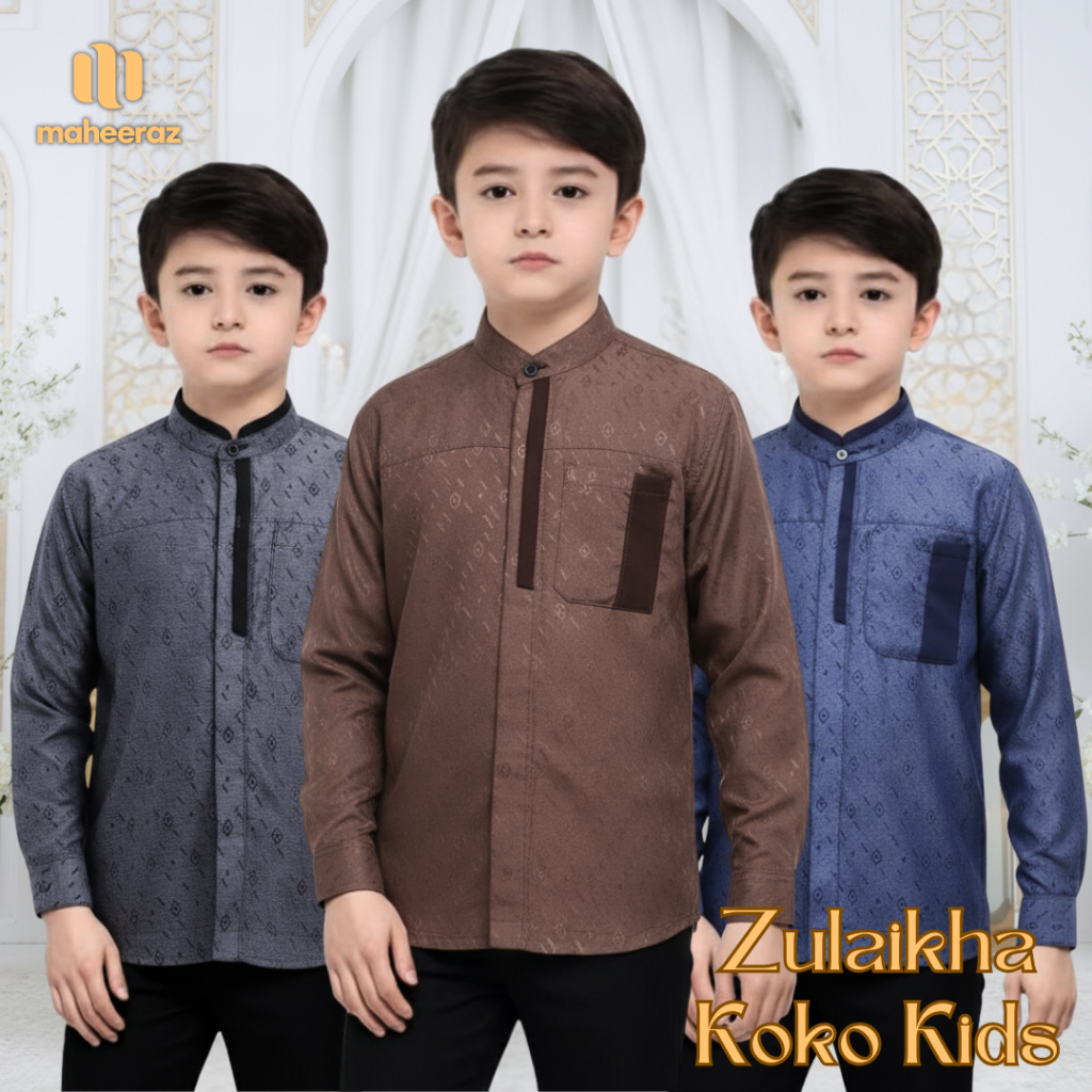Maheeraz Zulaikha Koko Anak Baju Lebaran 2026 Hitam Coklat Biru Navy