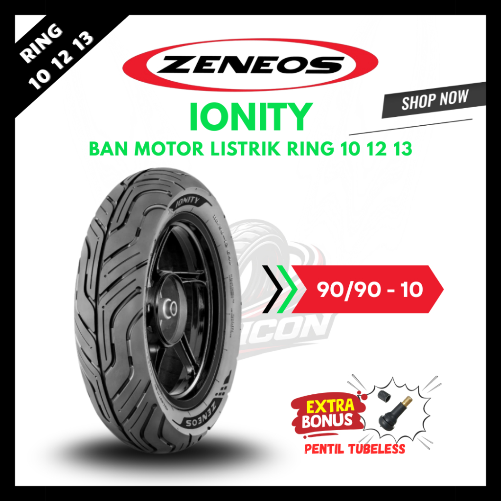 Zeneos Ionity 90/90-10 Ban Motor Listrik Tubeless Gratis Pentil + Wrapping Modern Ban Aspal Basah JO
