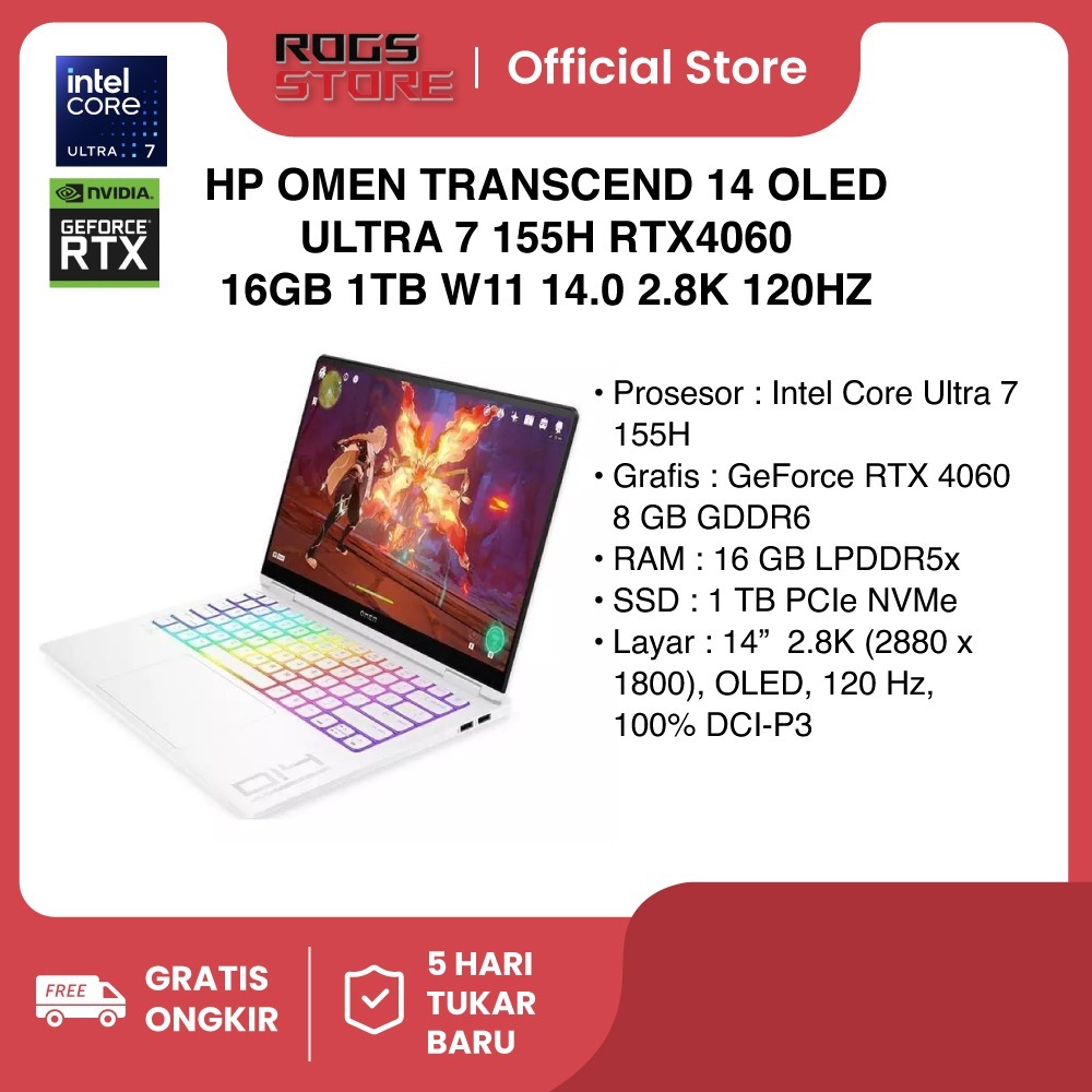 HP OMEN TRANSCEND 14 OLED RTX4060 - ULTRA 7 155H  16GB 1TB W11 14.0 2.8K 120HZ