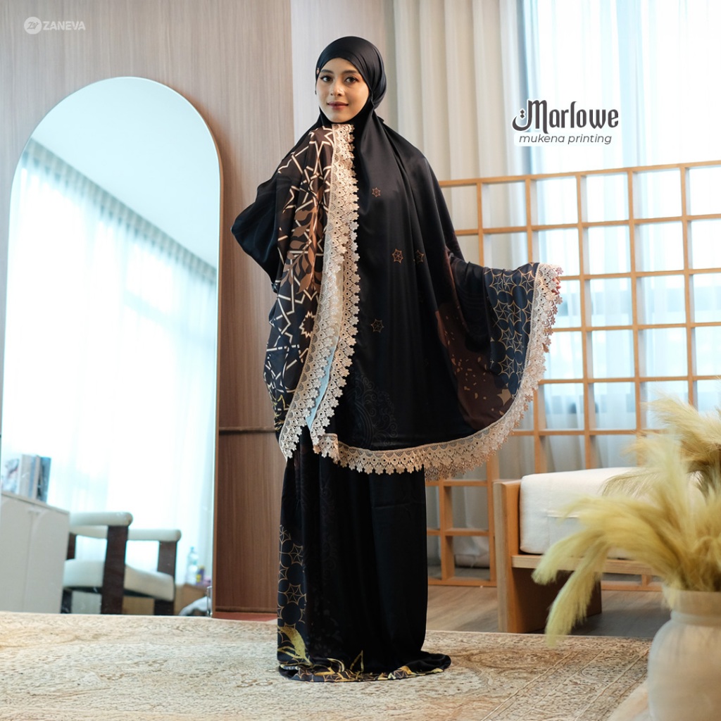 Zaneva Hijab – Marlowe Prayer Set Mukena Motif Printed Exclusive Bahan Armany silk Premium