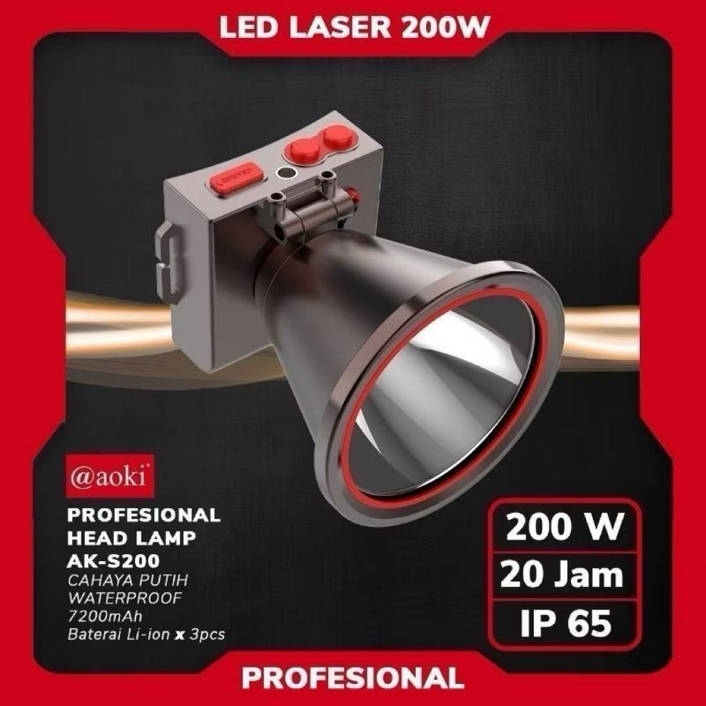 AOKI AK S-200 Senter Kepala 200 Watt Ip 65 7200mAh // Senter kepala aoki 200watt Super Terang aoki A