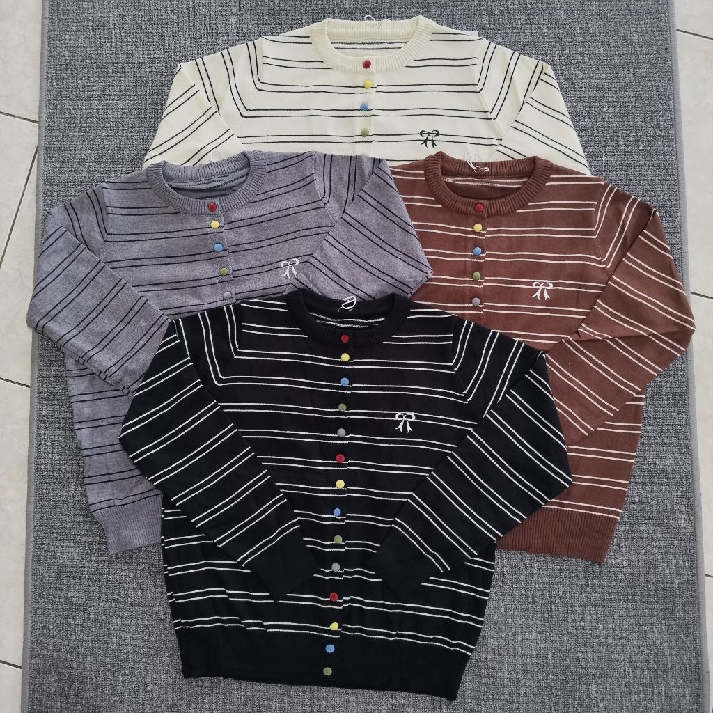 Ready Stock Sweater Rajut Import Stripe Wanita | Sweater Wanita Motif Stripe Coquette | Atasan Rajut