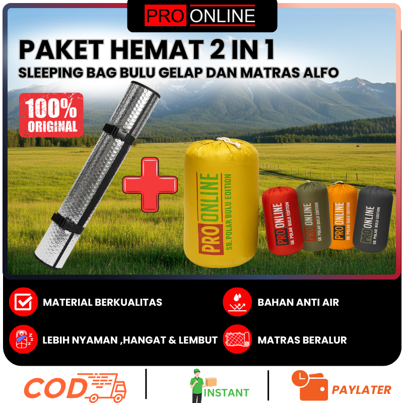 Paket Sleeping Bag Dan matras - Sleeping Bag Bulu Dan Matras Camping - Kantung Tidur Dan Matras Foil