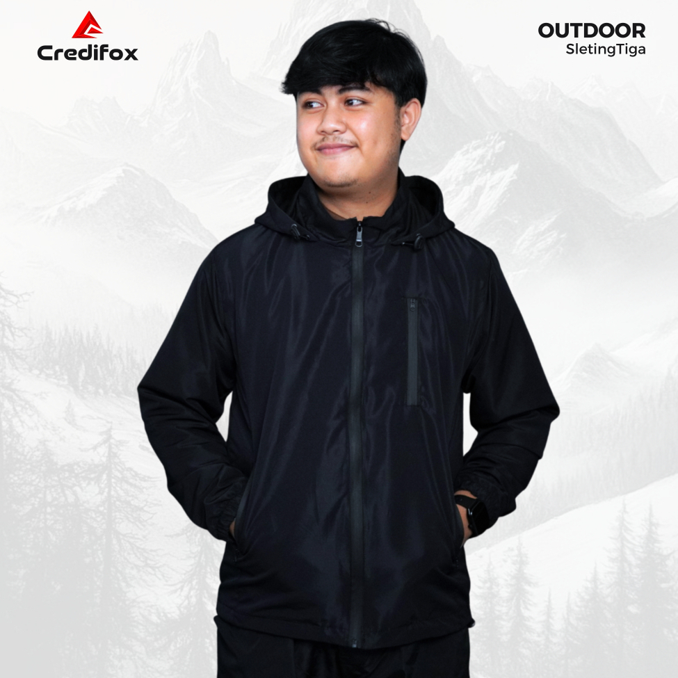 CREDIFOX Jaket taslan JN waterproof sleting tiga - jaket anti air dan angin - jaket casual pria - ja