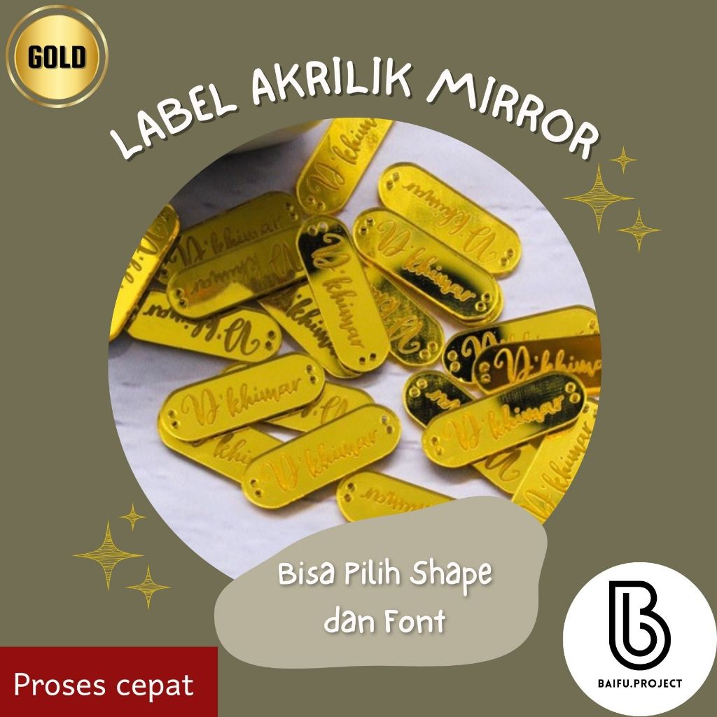 LABEL AKRILIK MIRROR GOLD/ROSE GOLD/SILVER |CUSTOM LABEL PRODUK| LABEL HIJAB| LABEL BAJU| BRANDING A