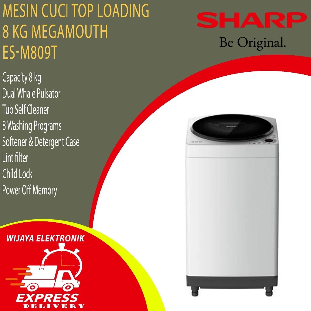 MESIN CUCI 1 TABUNG TOP LOADING 8 KG SHARP ES-M809T-GG