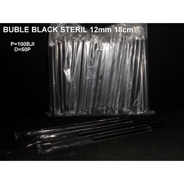 100PCS Sedotan Bubble Boba Steril hitam 12mm x 21cm higienis bubble straw sedotan besar bubble hitam