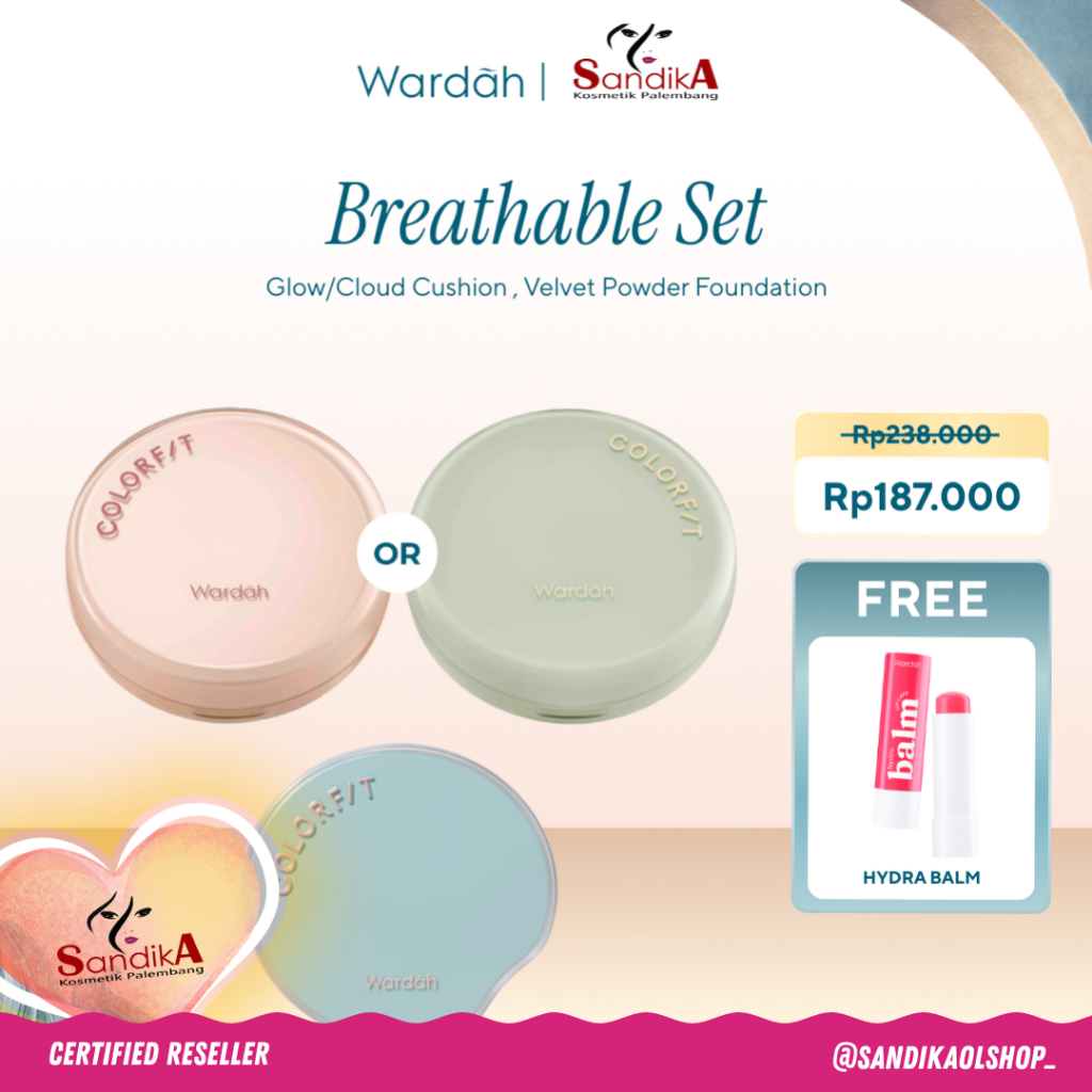 RAMADAN SALE Wardah Breathable Set | Glow/Cloud Cushion + Velvet Powder Foundation + FREE Wardah Hyd