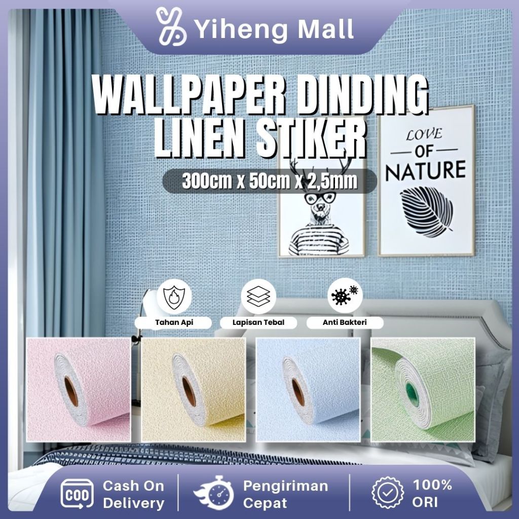 WALLPAPER LINEN ROLL 50CMX300CM WALLPAPER LINEN ROLL 3D SEDERHANA MOTIF POLOS & MOTIF KARTUN WALLPAP